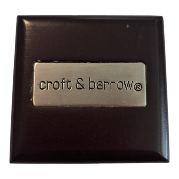 NWOT VTG Croft And Barrow Square Gold Silver Tone Tie Tack W Chain In Wooden Box - Picture 2 of 3